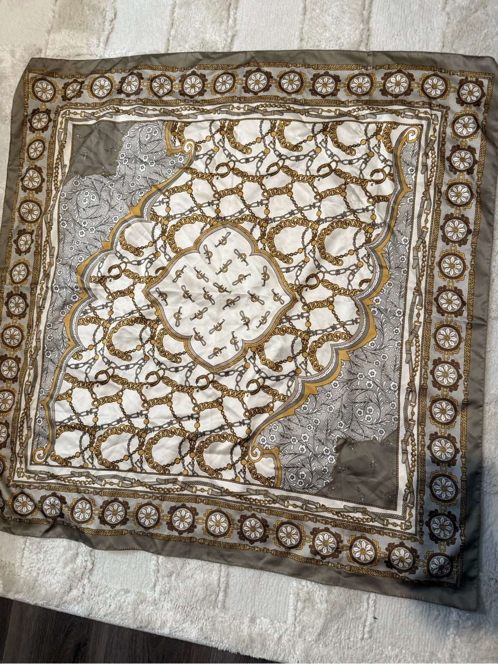 Vintage style Gold Chain Print Scarf - Neutral Tones